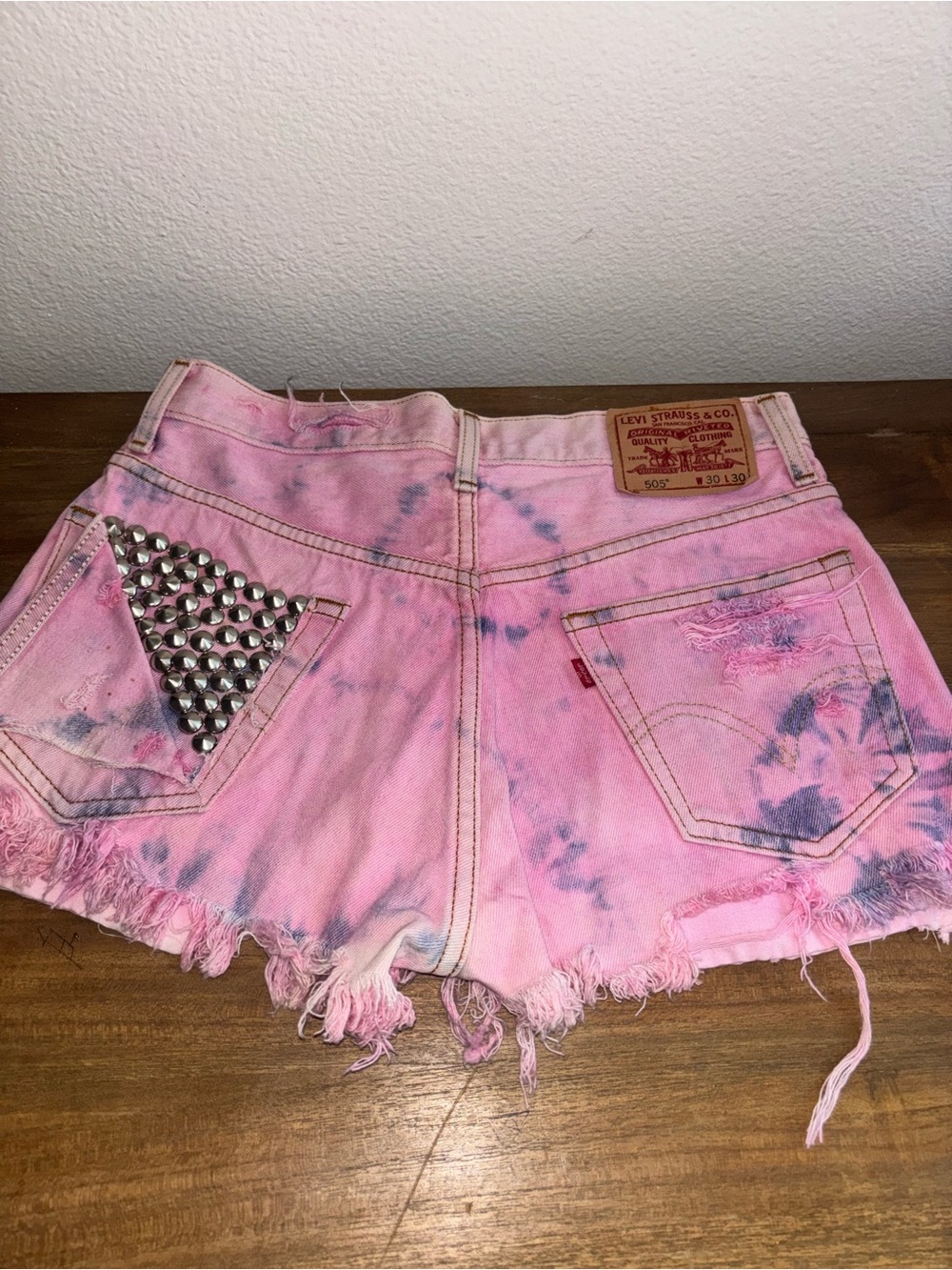 Pink Tie-Dye Distressed Denim Shorts - Picture 5 of 7